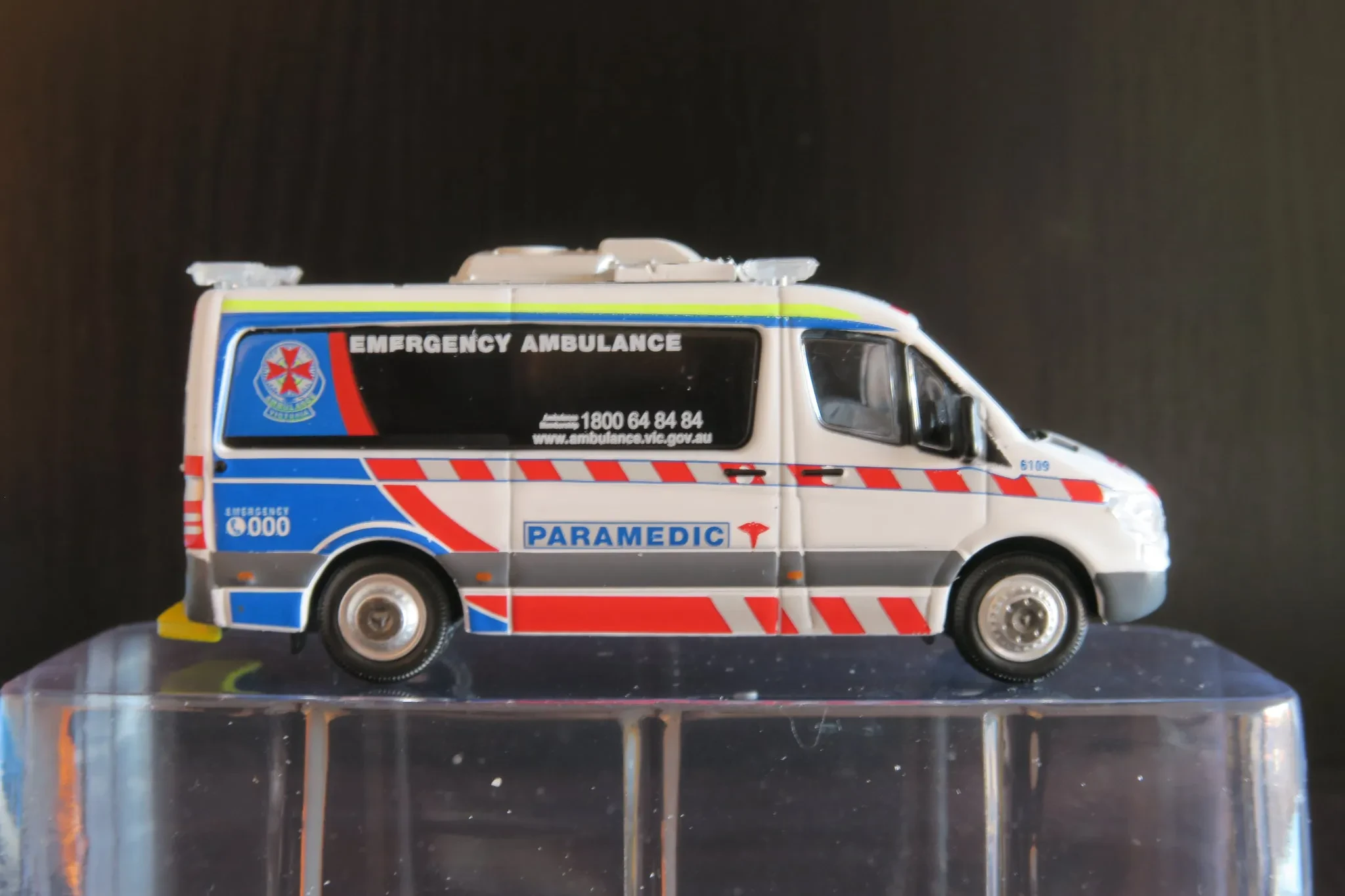Close up of diecast ambulance details