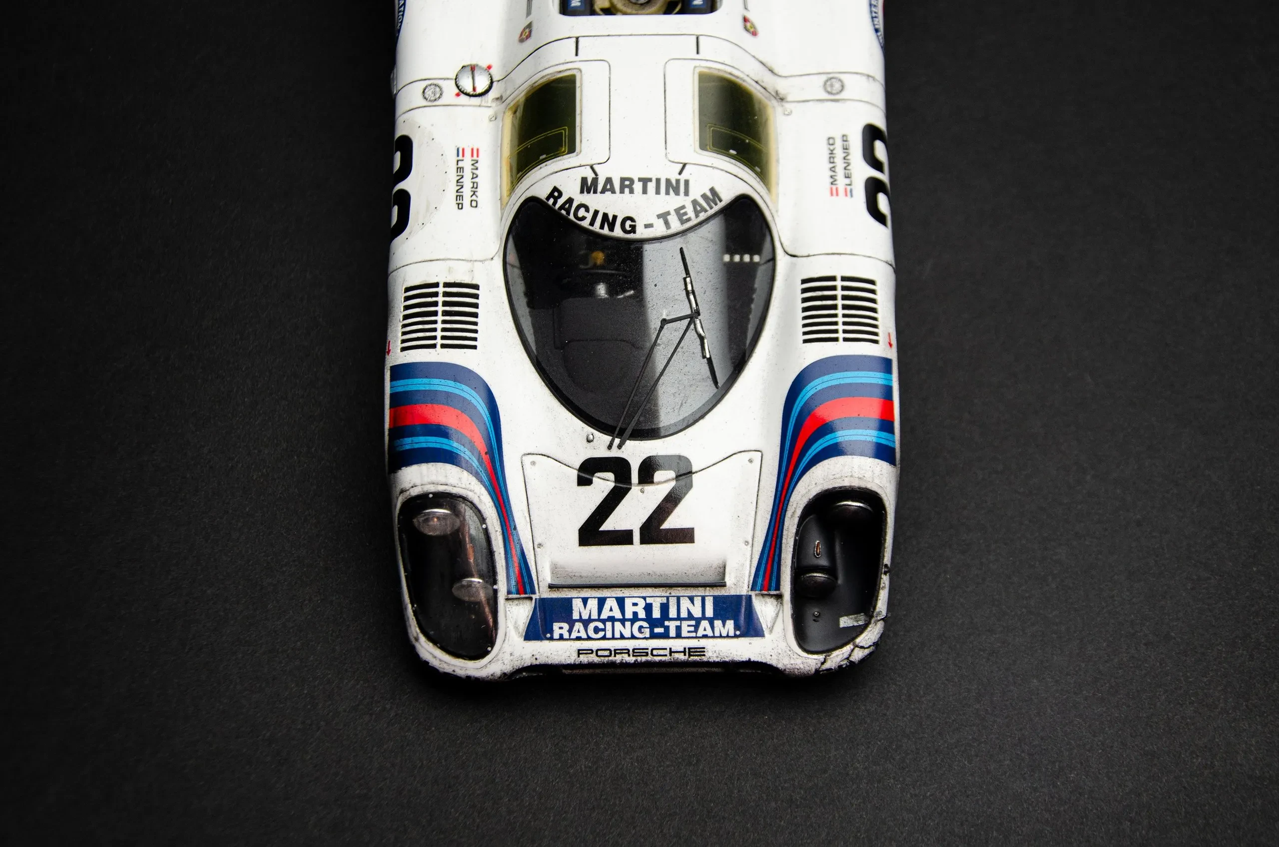Close-up of 1:18 scale Gulf Porsche 917